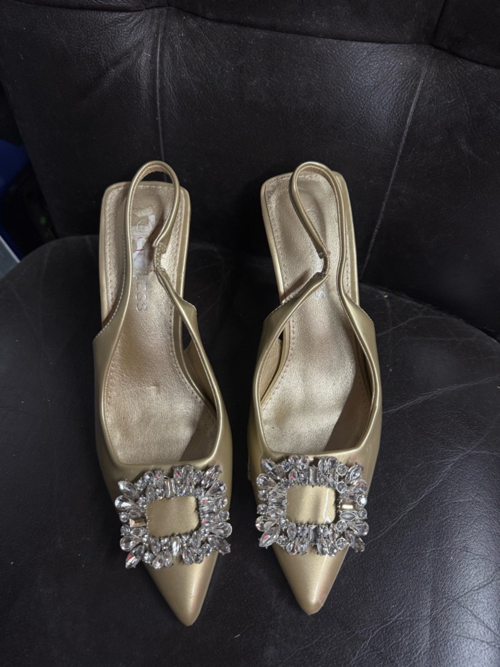 Gold Embellished Pointed-Toe Slingback Heels - Women